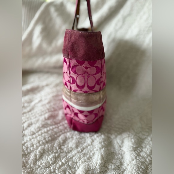 Rare Vintage Coach Pink Wave Limited Edition Patchwork Suede Large Gallery Tote - Picture 5 of 16